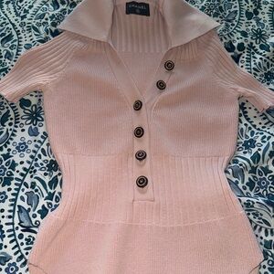 CHANEL Pink Ribbed Bodysuit